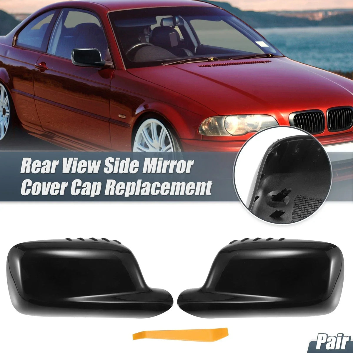 Gloss Black Rearview Mirror Cover Cap for E46 BMW 3 Series