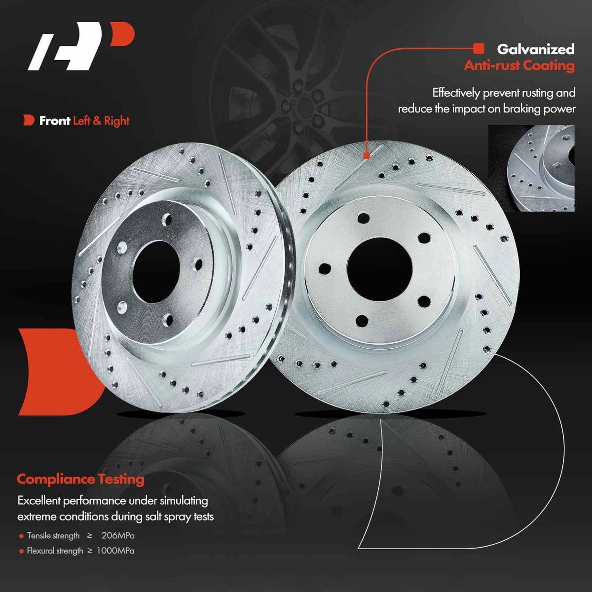 Ceramic Pads and Front Drilled Brake Rotors for 2014-2019 Nissan Altima