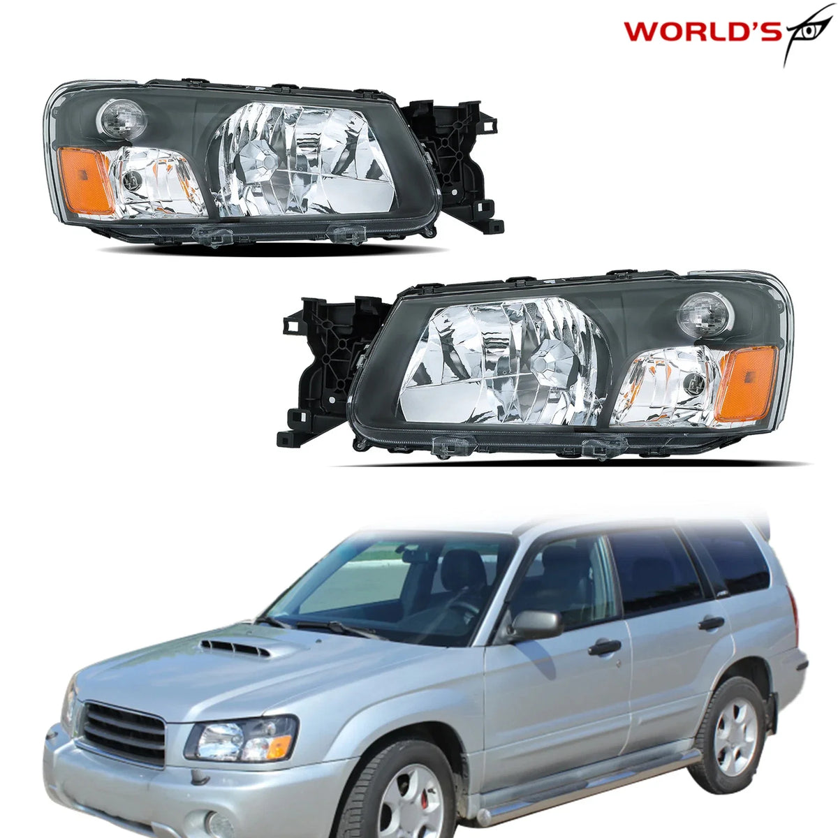 Headlight Assembly for Subaru Forester (2003–2004) Halogen Black Housing