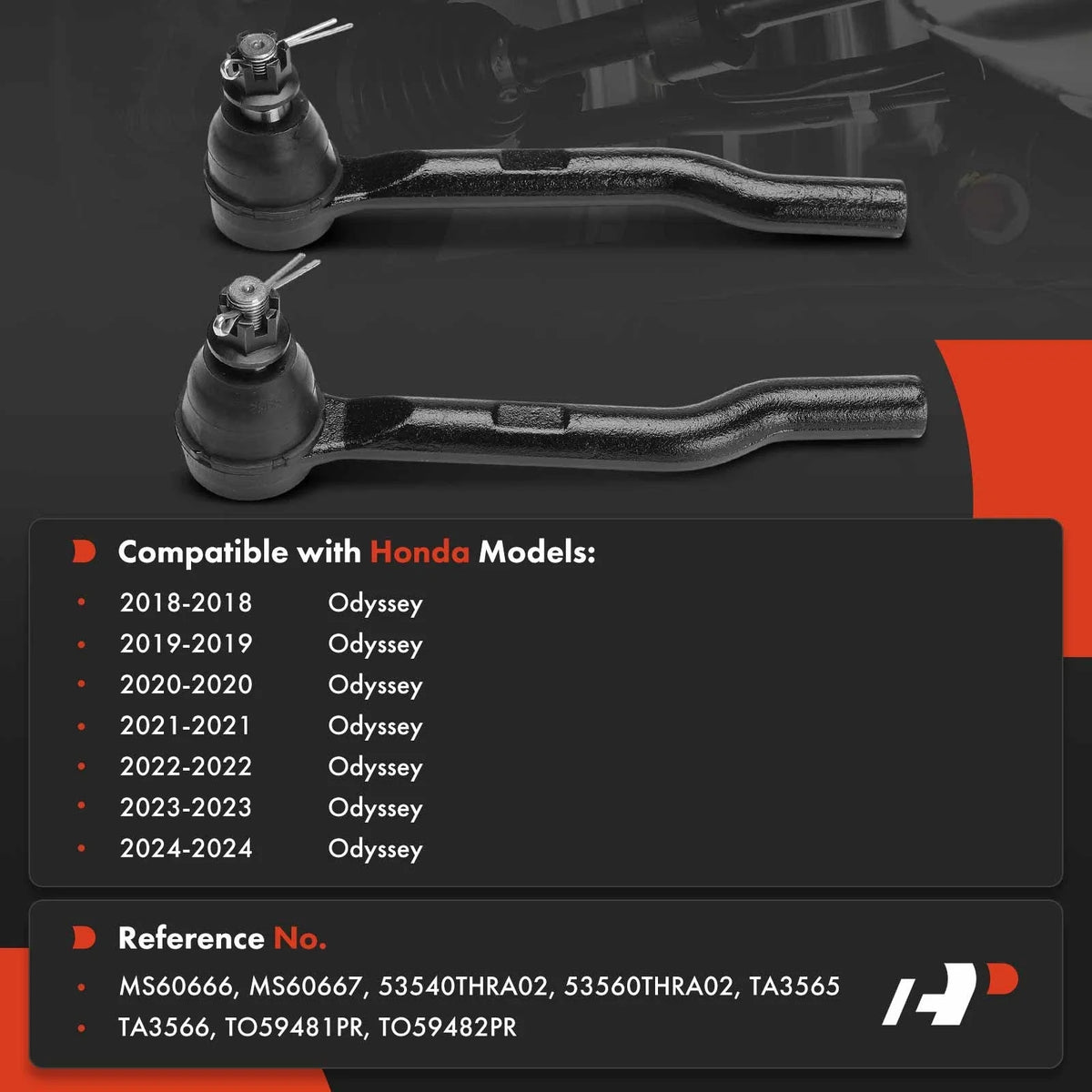 Front Side Outer Tie Rod End Pair for Honda Odyssey 2018-2024