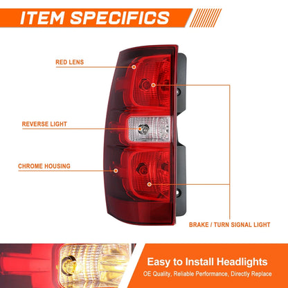 Left Side Red Lens Tail Light for Chevy Suburban Tahoe (2007–2014)