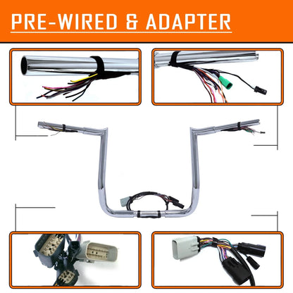 14" Prewired Handlebar for Harley Street Glide/Electra Glide/Ultra (2008–2013) - Chrome