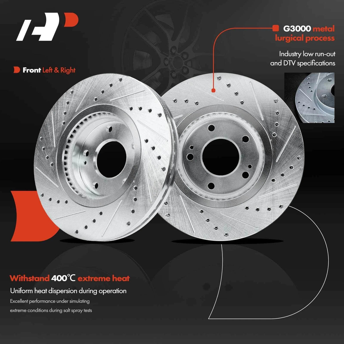 Drilled Brake Rotors with Ceramic Pads - Set of 4 for Hyundai Santa Fe