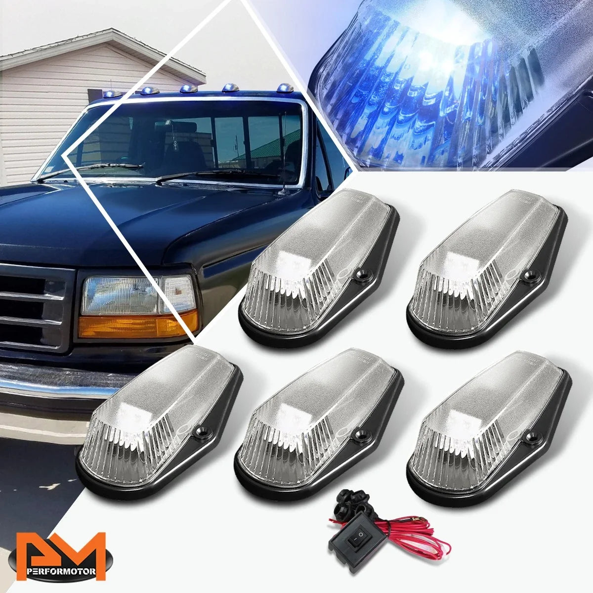 LED Cab Roof Running Light Set W/Switch - 5Pcs for F-Series 1980-1996