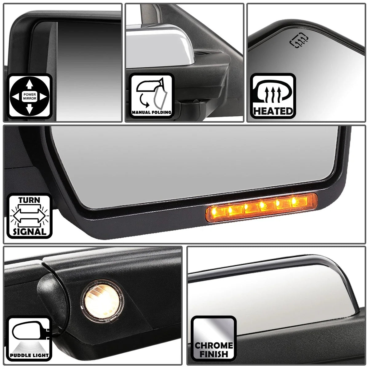 LED Chrome Side Mirror for Ford F150 (2004–2014) Right Passenger Side