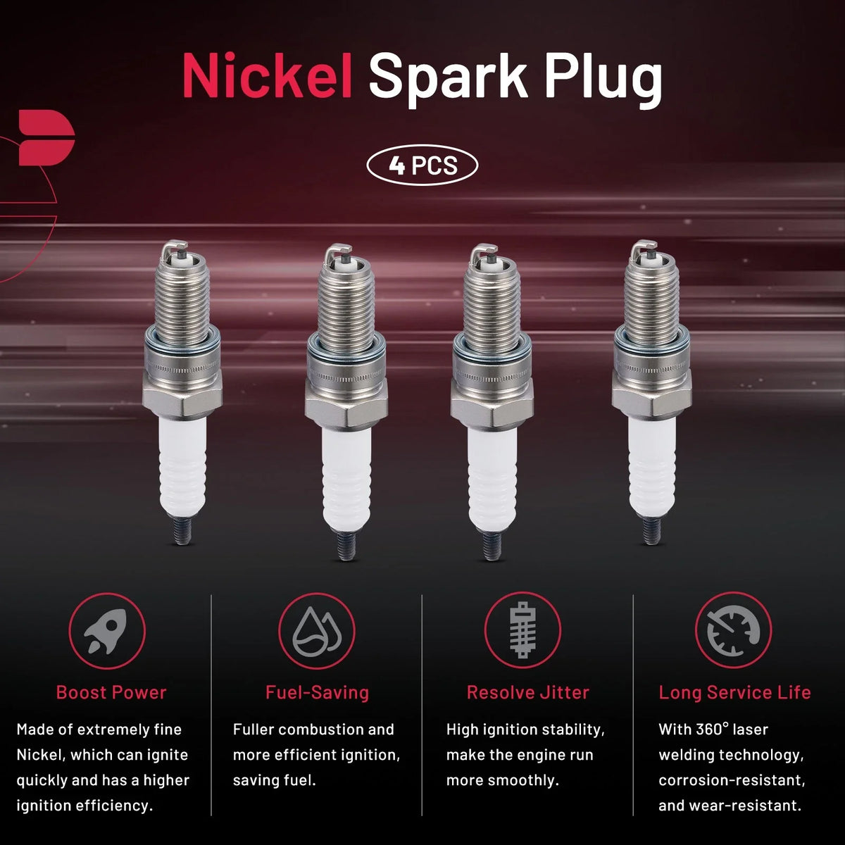 4-Pack Spark Plugs 7162 Compatible with Suzuki TU250 2011-2017