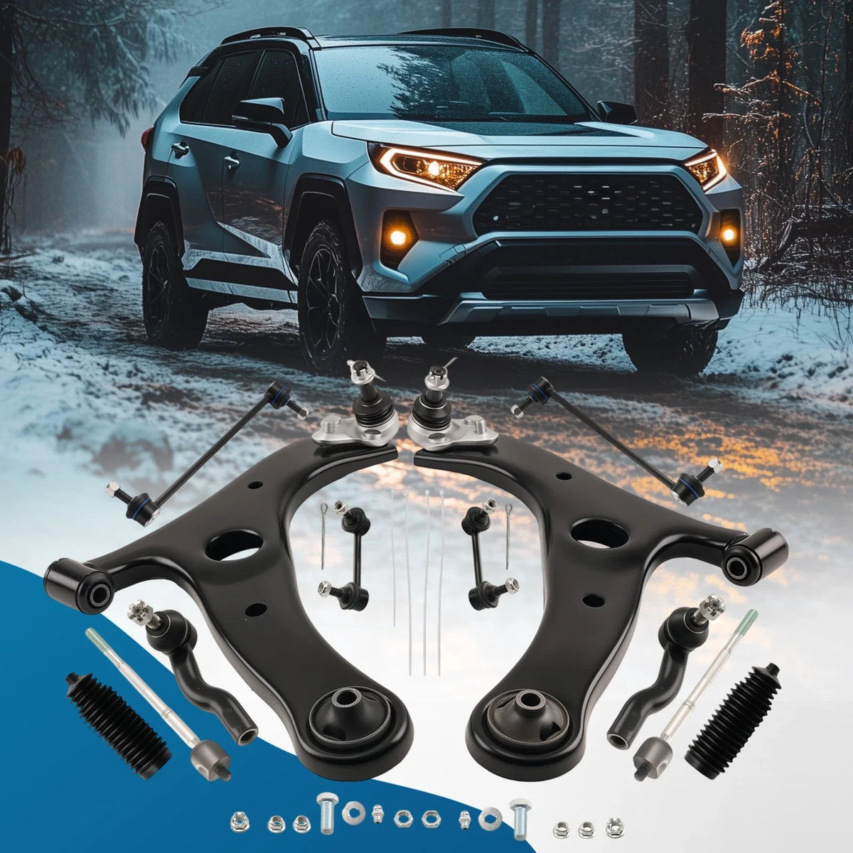 14PC Ball Joint and Tie Rod Front Lower Control Arm Set for RAV4 01-05