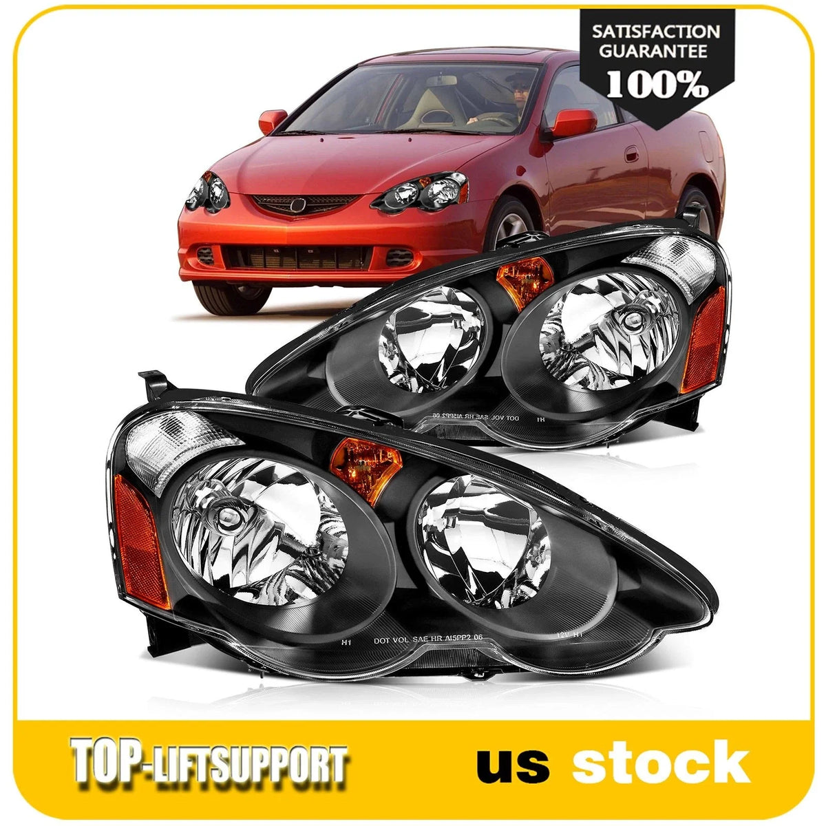 Headlight Assembly for Acura RSX (2002–2004) Black Housing Pair