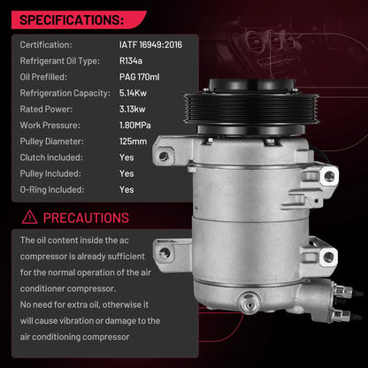 A/C Compressor w/Clutch for Nissan Rogue (2008–2015) 2.5L