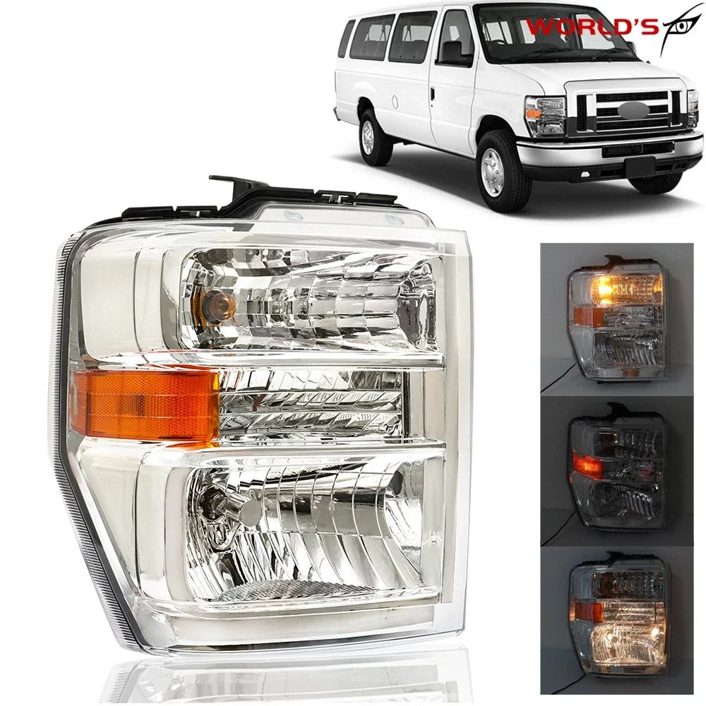 Headlight for Ford E150 E250 E350 (2008–2014) Clear Chrome Housing RH