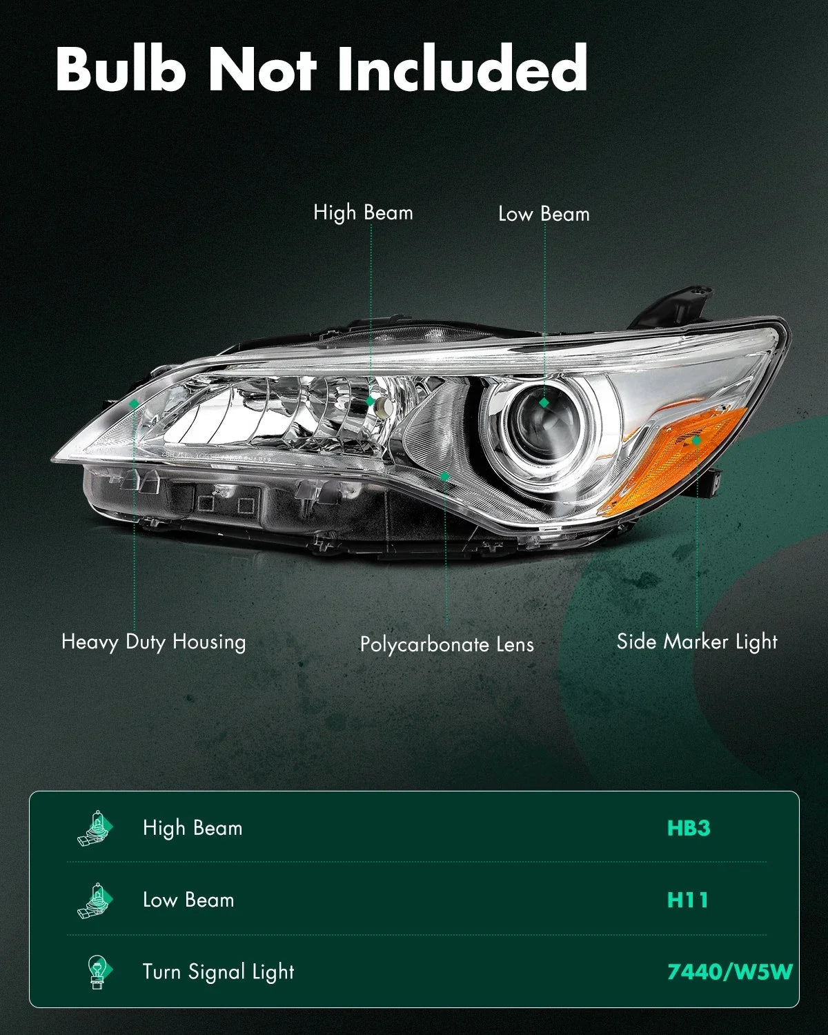 2X Headlight Assembly for Toyota Camry (2015–2017) - Chrome