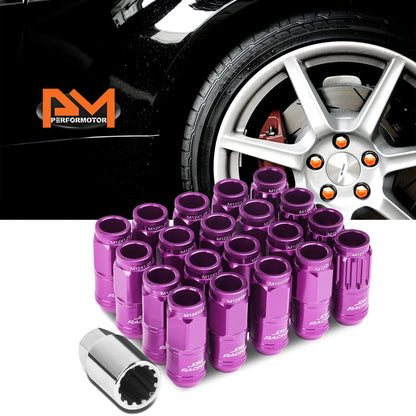 Purple JDM Open End Cone Wheel Lug Nuts 20Pc M12X1.25 + Spline Lock Key