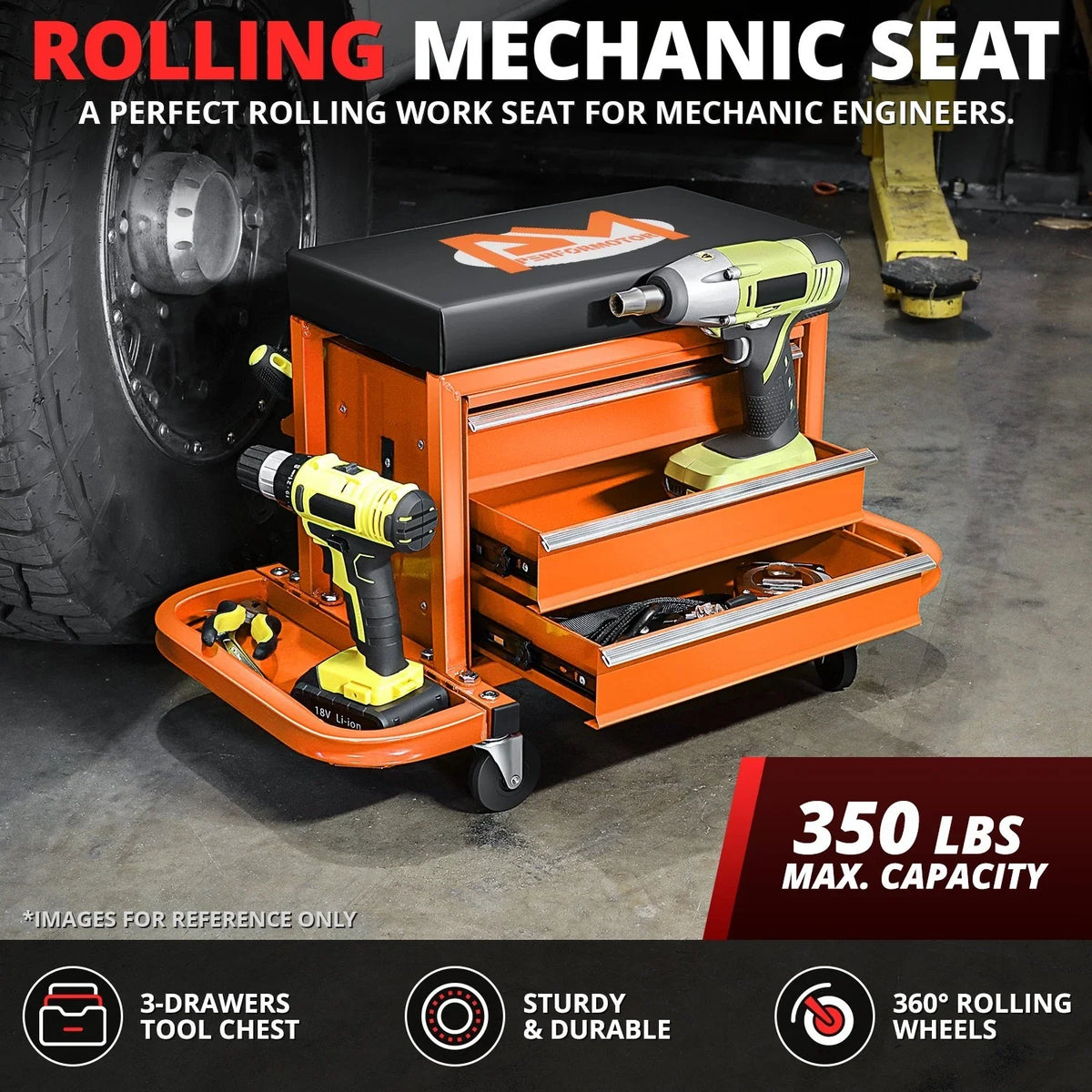 2X Mechanics Roller Seat for Work Cabinet (350lbs Capacity)