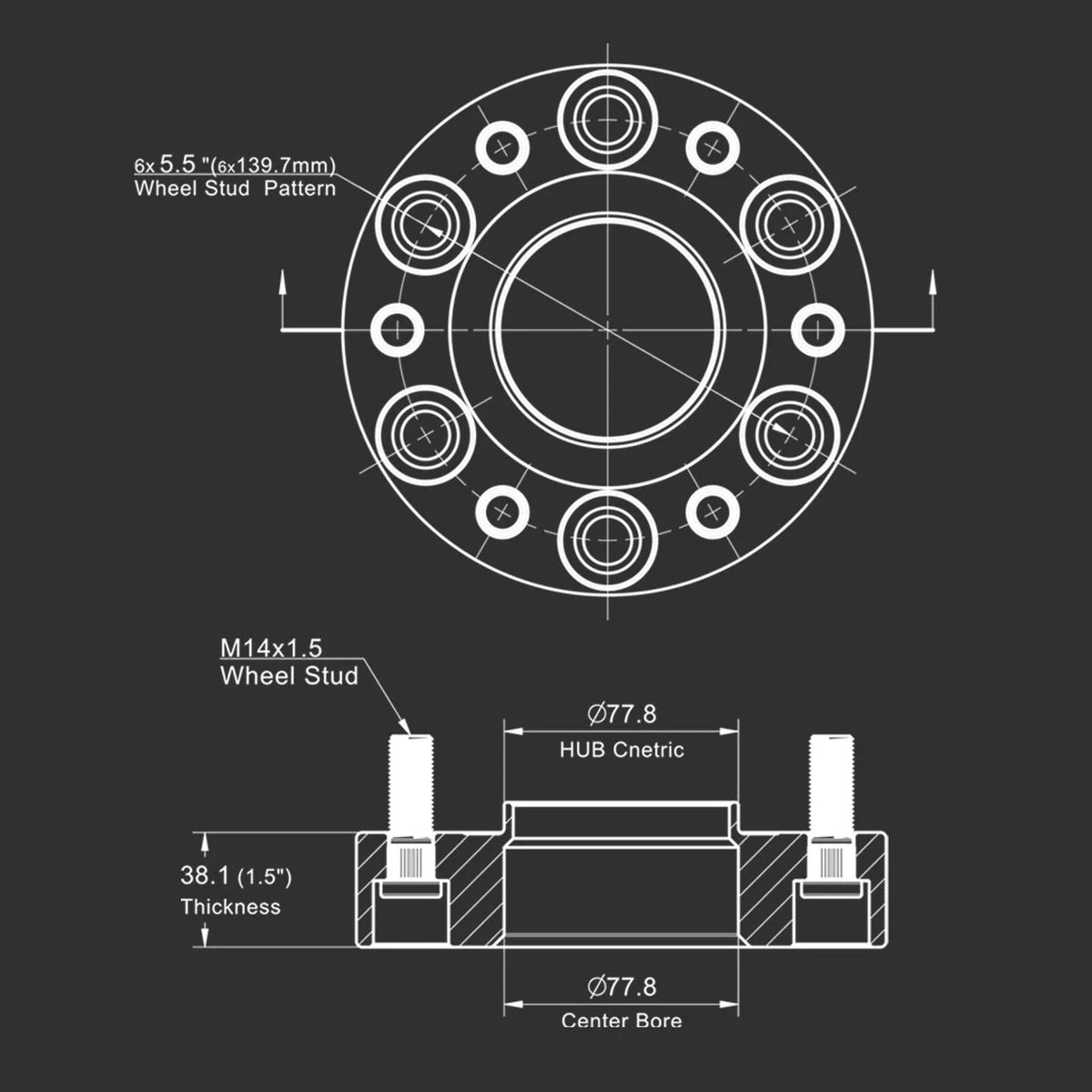 Set of 4 HubCentric Wheel Spacers 1.5" for Dodge RAM 1500 (2019–Present) 6x139.7 77.8MM