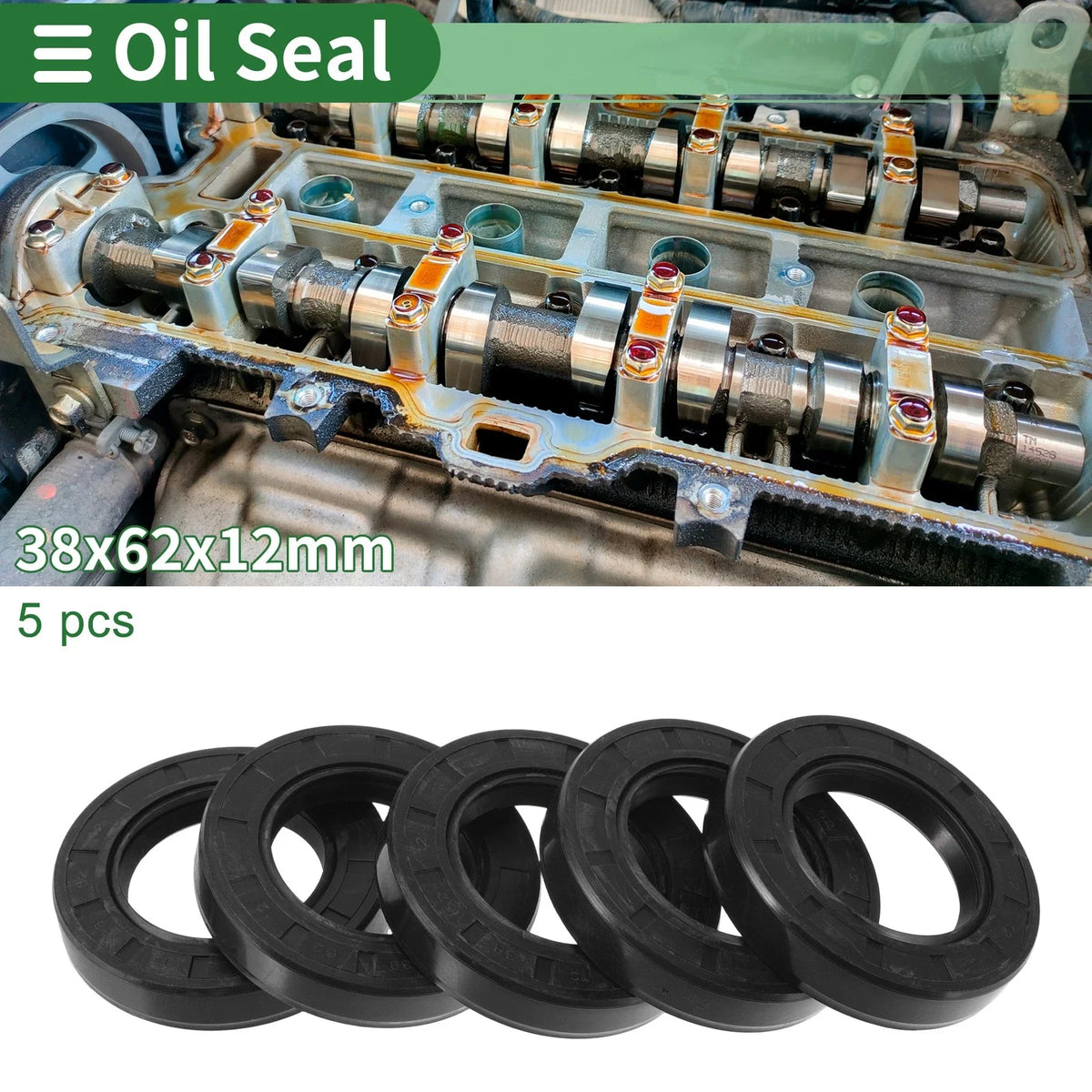 Set of 5 Oil Seal Ring NBR Rubber 38x62x12mm for Rotary Shaft