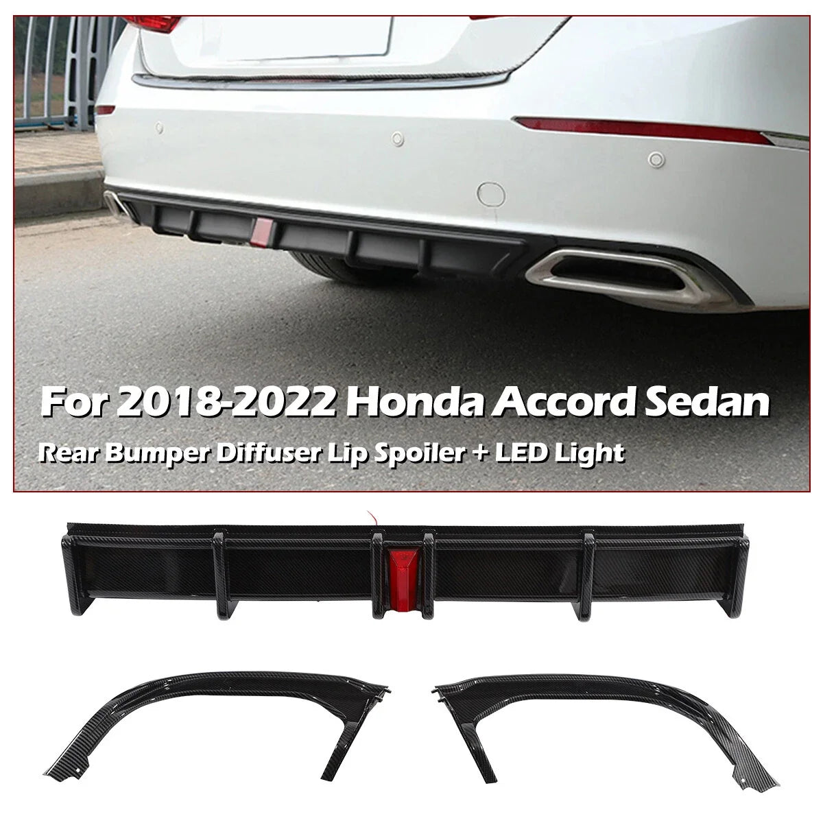 Rear Diffuser + Light in Carbon Fiber Print for Accord Sedan 2018-2022