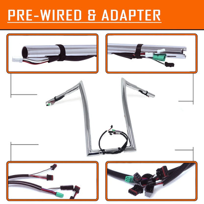 Prewired 16" 25mm Ape Hanger Handlebar for Harley Road King (2014-2015)