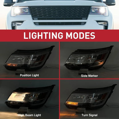 LED DRL Headlight Assembly for Ford Explorer (2016-2019) LH+RH, Chrome