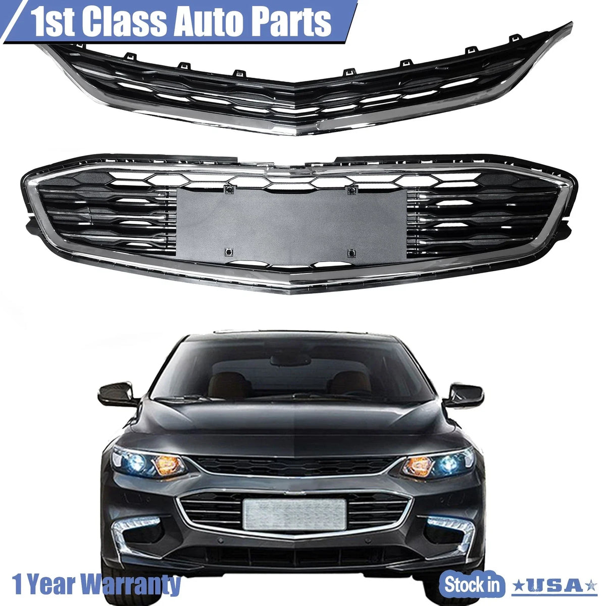 Grille Honeycomb Mesh Black with Chrome Trim for Chevy Malibu (2016–2018)