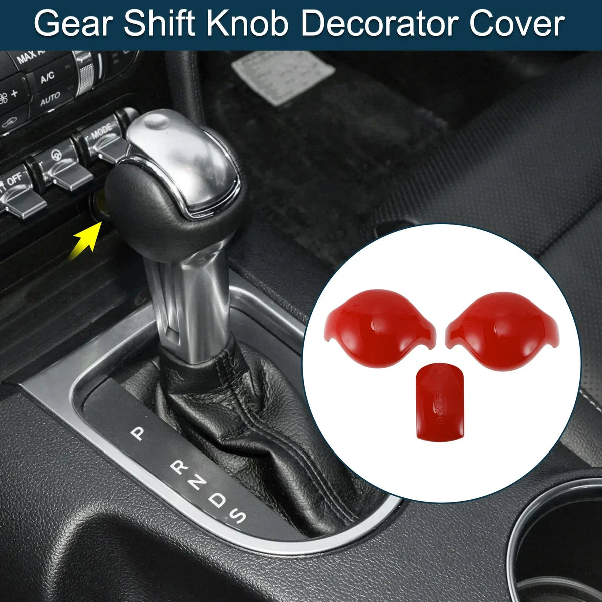 Gear Shift Knob Decorator Cover for Ford Mustang (2015–2023) Red