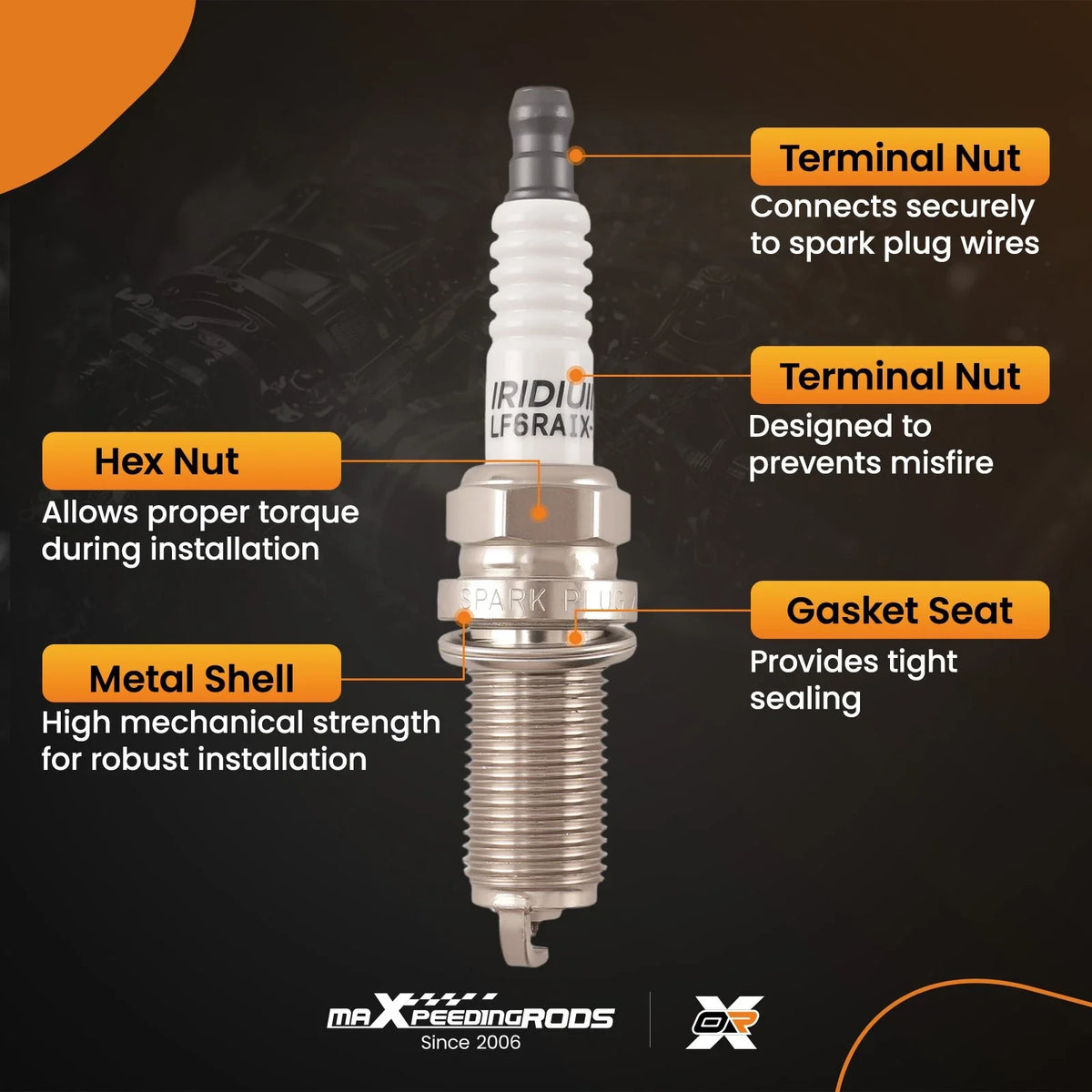 Iridium Spark Plug for Subaru Outback H6 3.0L 3.6L (2001–2019) LFR6AIX-11