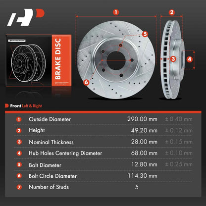 Drilled Design Front Brake Rotors for Nissan Quest 2004-2017, INFINITI M45