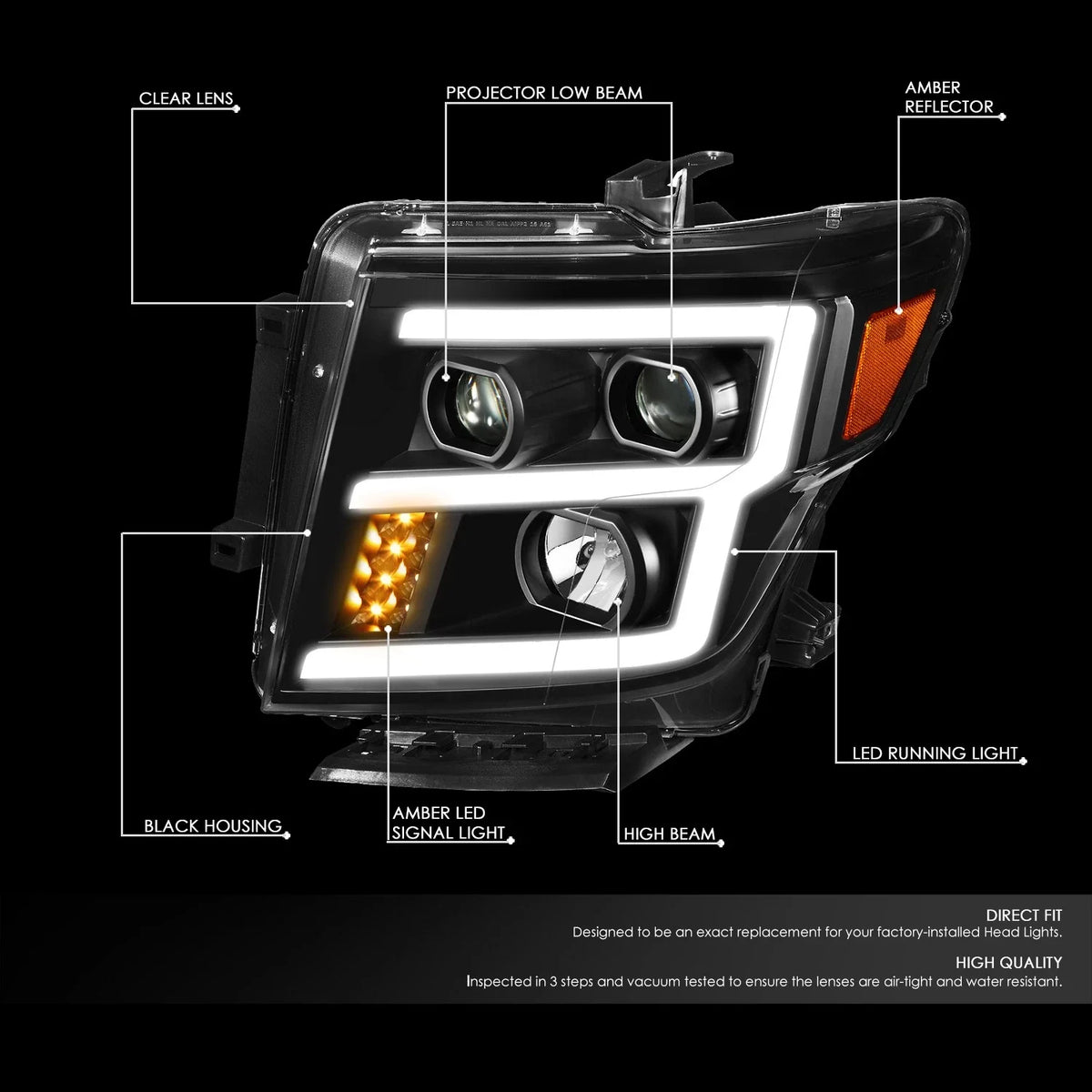 LED Projector Headlights for Nissan Titan XD (2016–2022) Black Amber