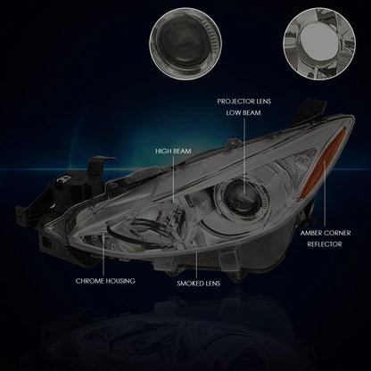 Projector Headlight Amber Corner with Smoked Lens for Mazda 3 2014-2016