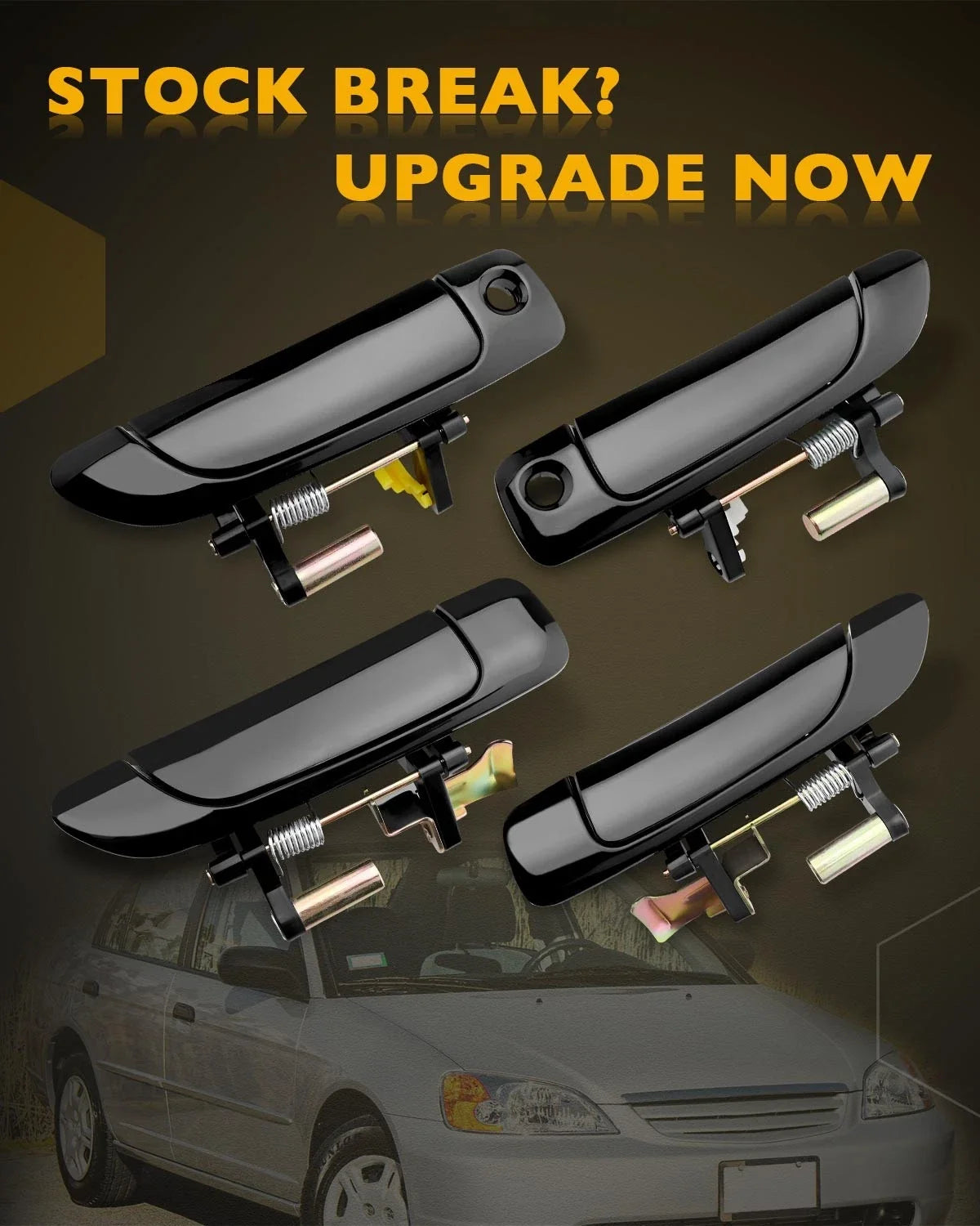 Set of 4 Door Handles with Lock Cylinder & Key for Honda Civic 01-05