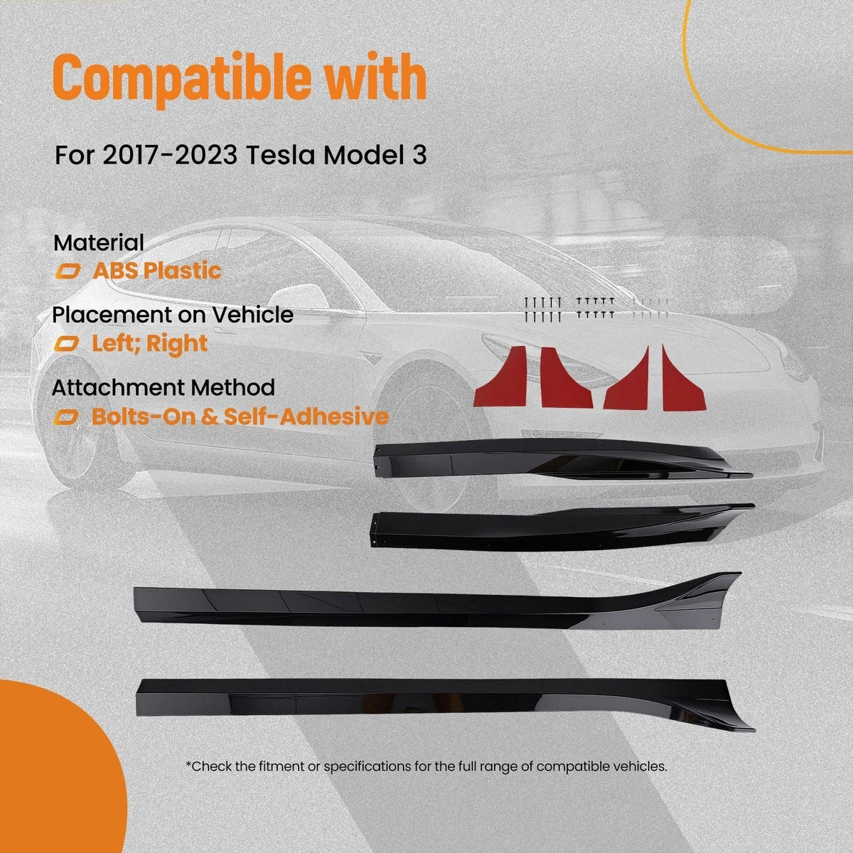 2PC ABS Side Panel Extension Body Skirt for Tesla Model 3 (2017–2023)