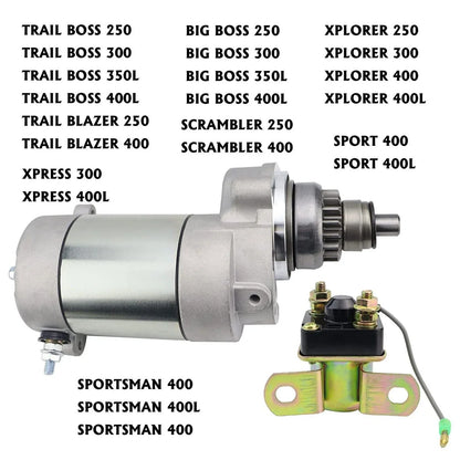 Starter Motor for 1995-2002 Polaris Scrambler 400 4x4 W/Bendix & Relay