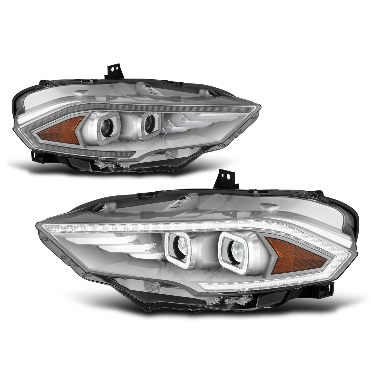 Full LED 3D Light Bar Dual Projector Chrome Headlights for Ford Mustang (2018–2023)