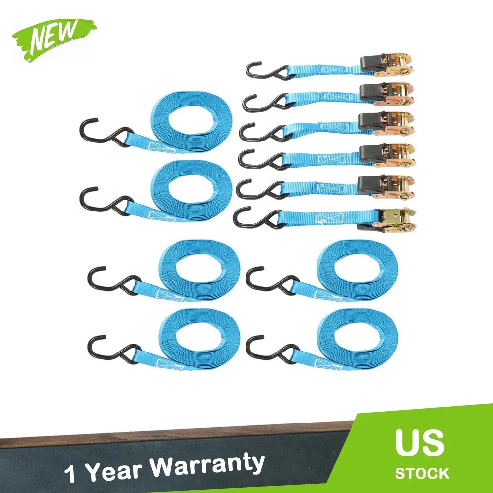 Set of 6 Heavy Duty 1 Inch Ratchet Straps 20ft with Hooks