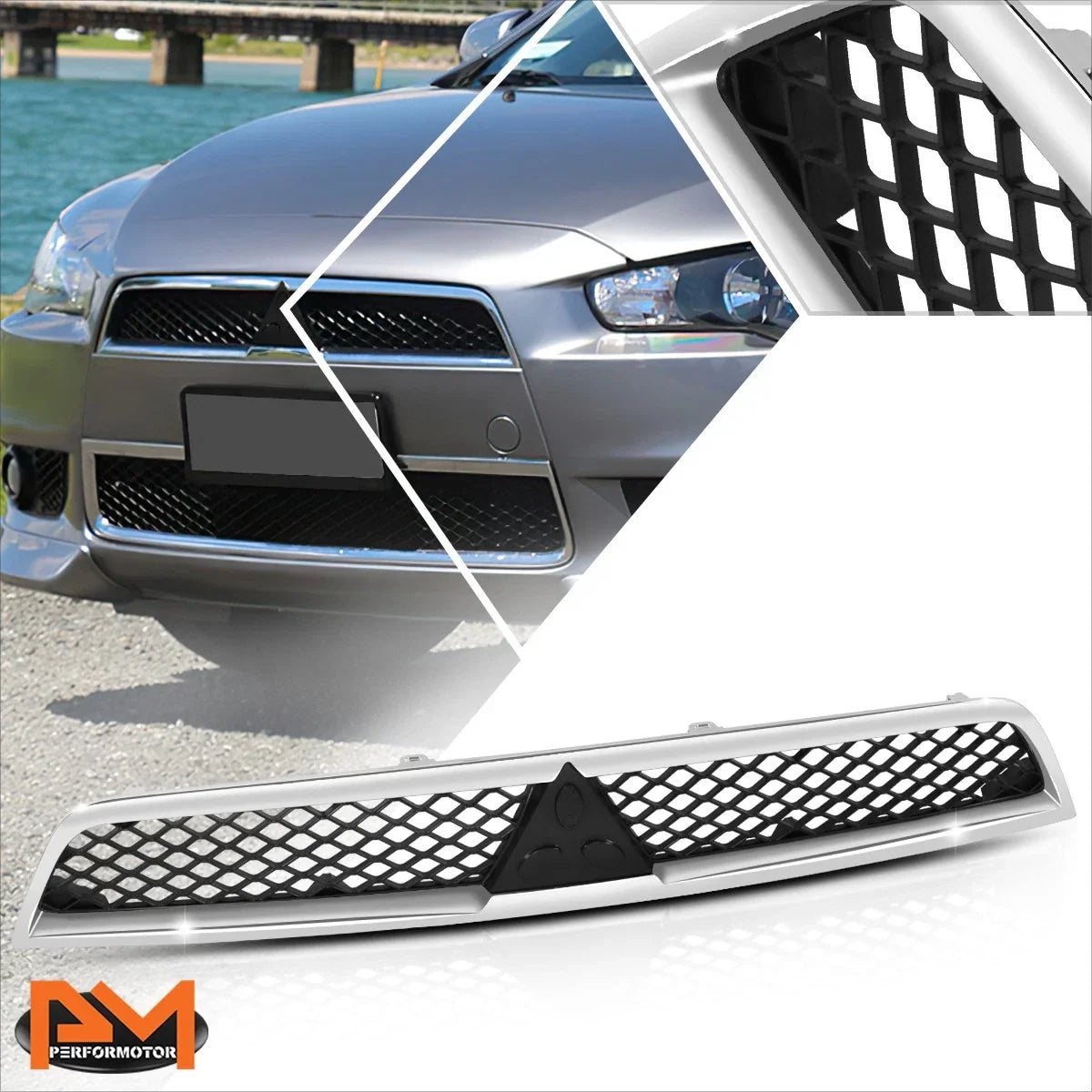 Chrome Upper Grille Insert Diamond Mesh for Mitsubishi Lancer 2008-2015