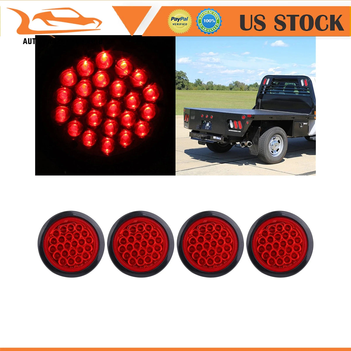 Set of 4 Red LED Stop Turn Tail Brake Lights for Kenworth Peterbilt