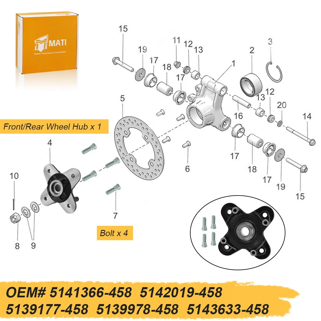 Front/Rear Wheel Hub for RZR 900 Models (2015–2025)