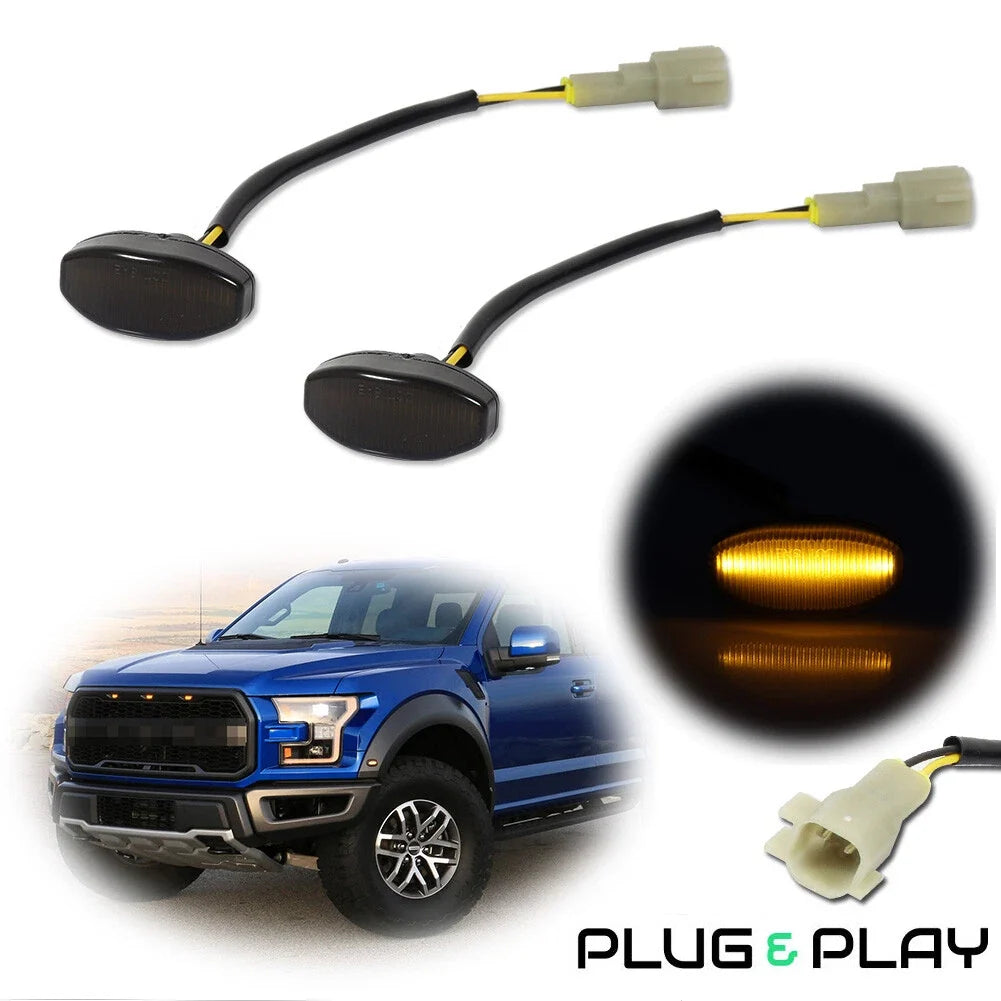 2X Smoke Amber LED Front Fender Side Marker Lights for Ford Raptor (2017–Present)