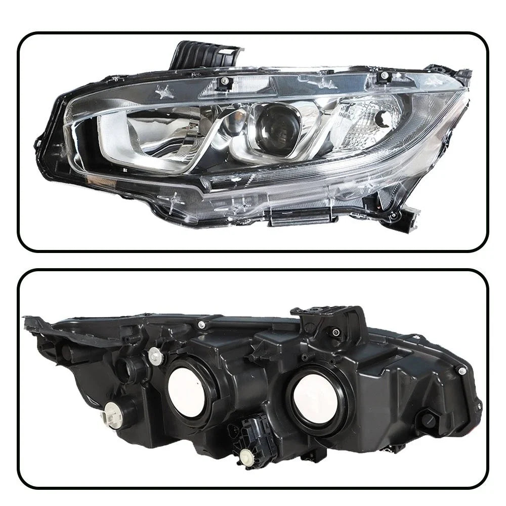 Driver Left Headlight for Honda Civic (2016–2018) Chrome Clear Lens Halogen