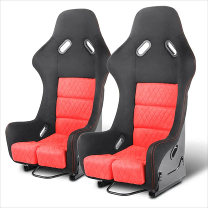 Pair Racing Bucket Seats for Universal Fit (Suede Leather, Red)