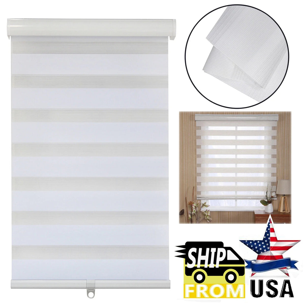 Dual Layer Cordless Zebra Roller Blinds - 56" White