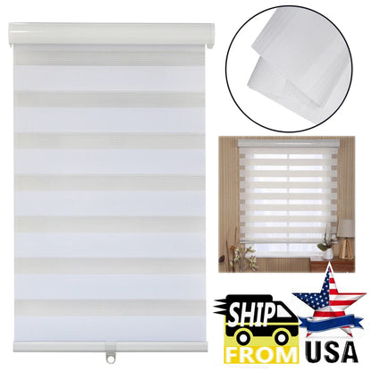 Dual Layer Cordless Zebra Roller Blinds - 56" White
