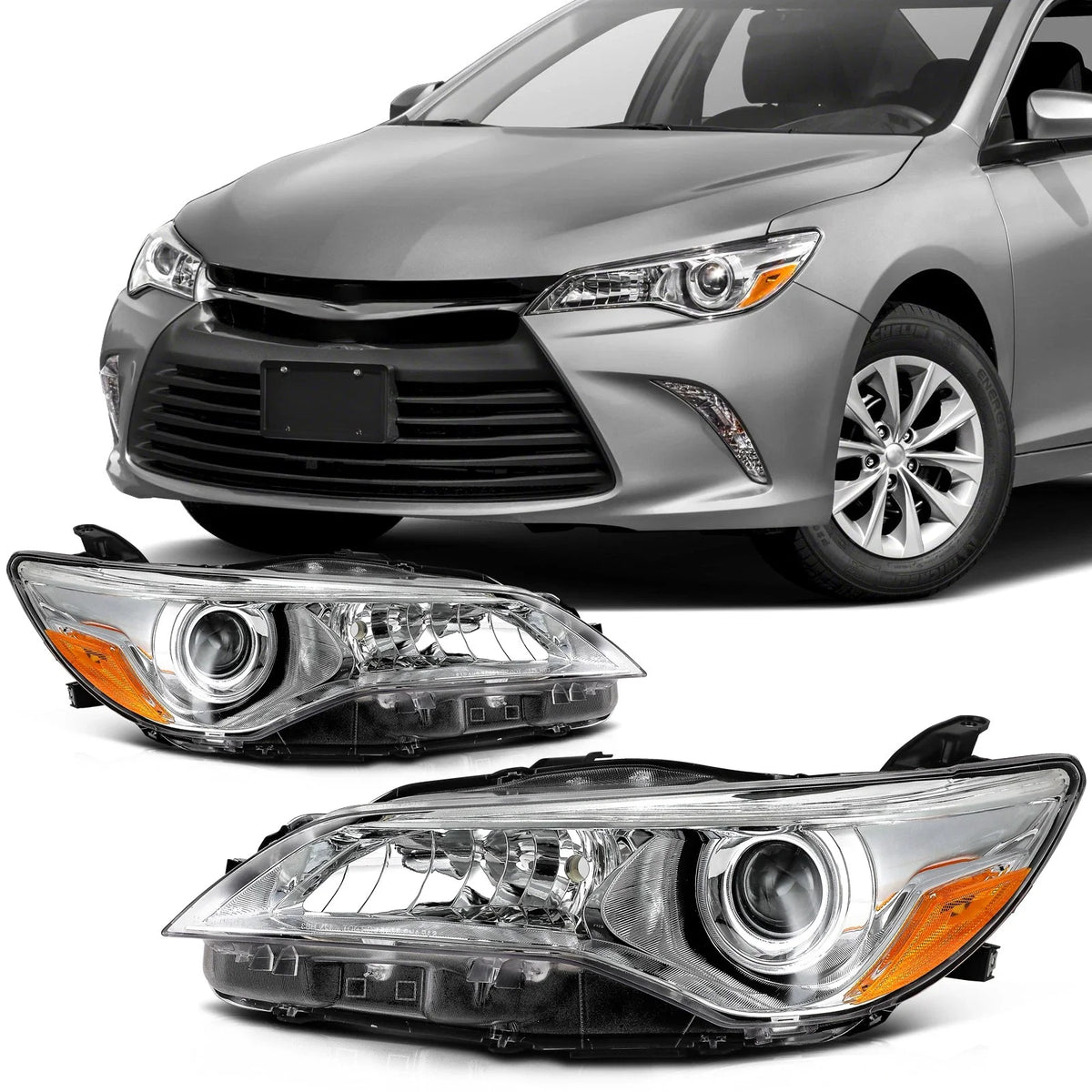 2X Chrome Headlight Assemblies for 2015-2017 Toyota Camry