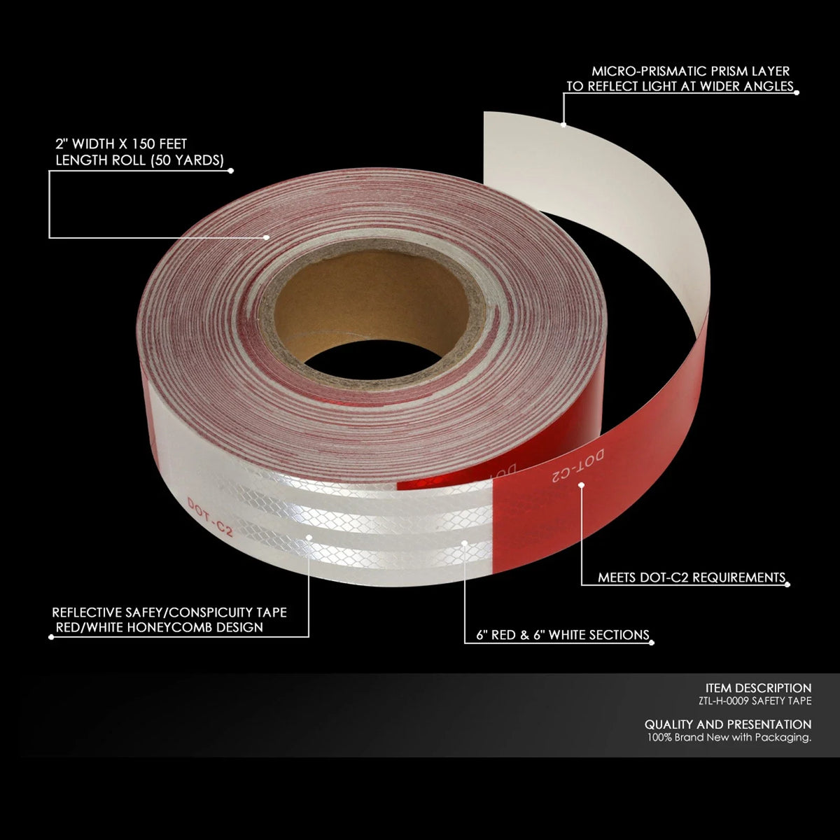 150 Feet Red & White DOT-C2 Reflective Safety Conspicuity Tape