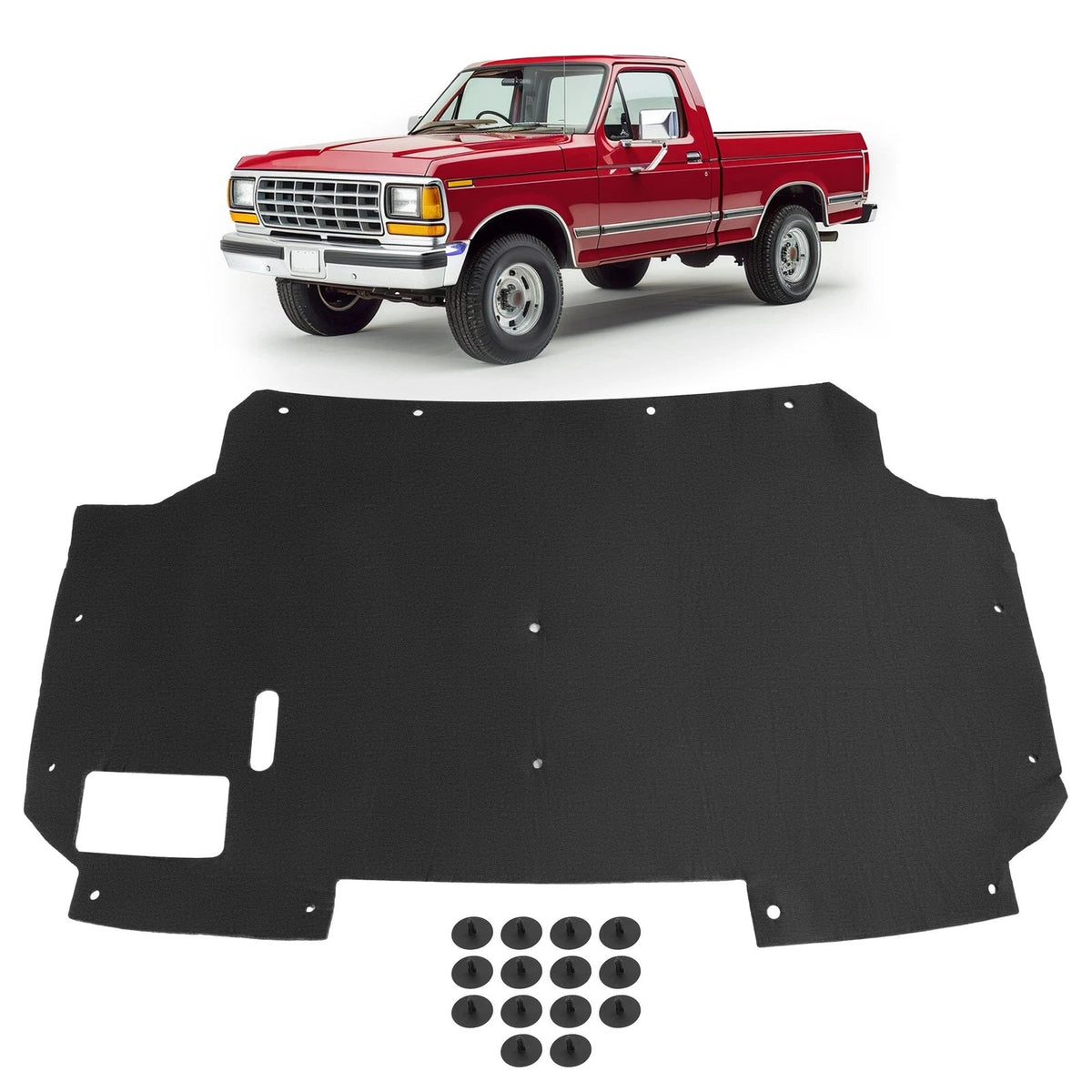 Hood Insulation Pad for Ford Bronco/F150/F250/F350 (1987-1991) with Clips