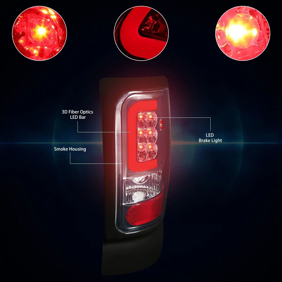3D LED C-Bar Tail Light Smoked for 1994–2002 Dodge Ram Pickup