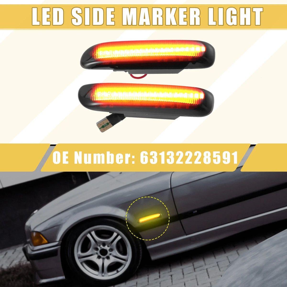 2X Front LED Side Marker Light for BMW (2000–2023) 63132228591, Black Lens, Amber