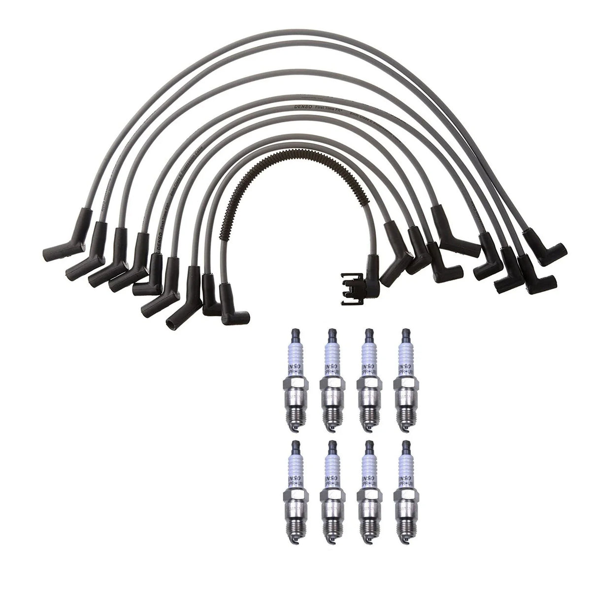 Denso 8mm Wire Set & 8 U-Groove Spark Plugs for Ford 5.8L V8 (1990–1996)