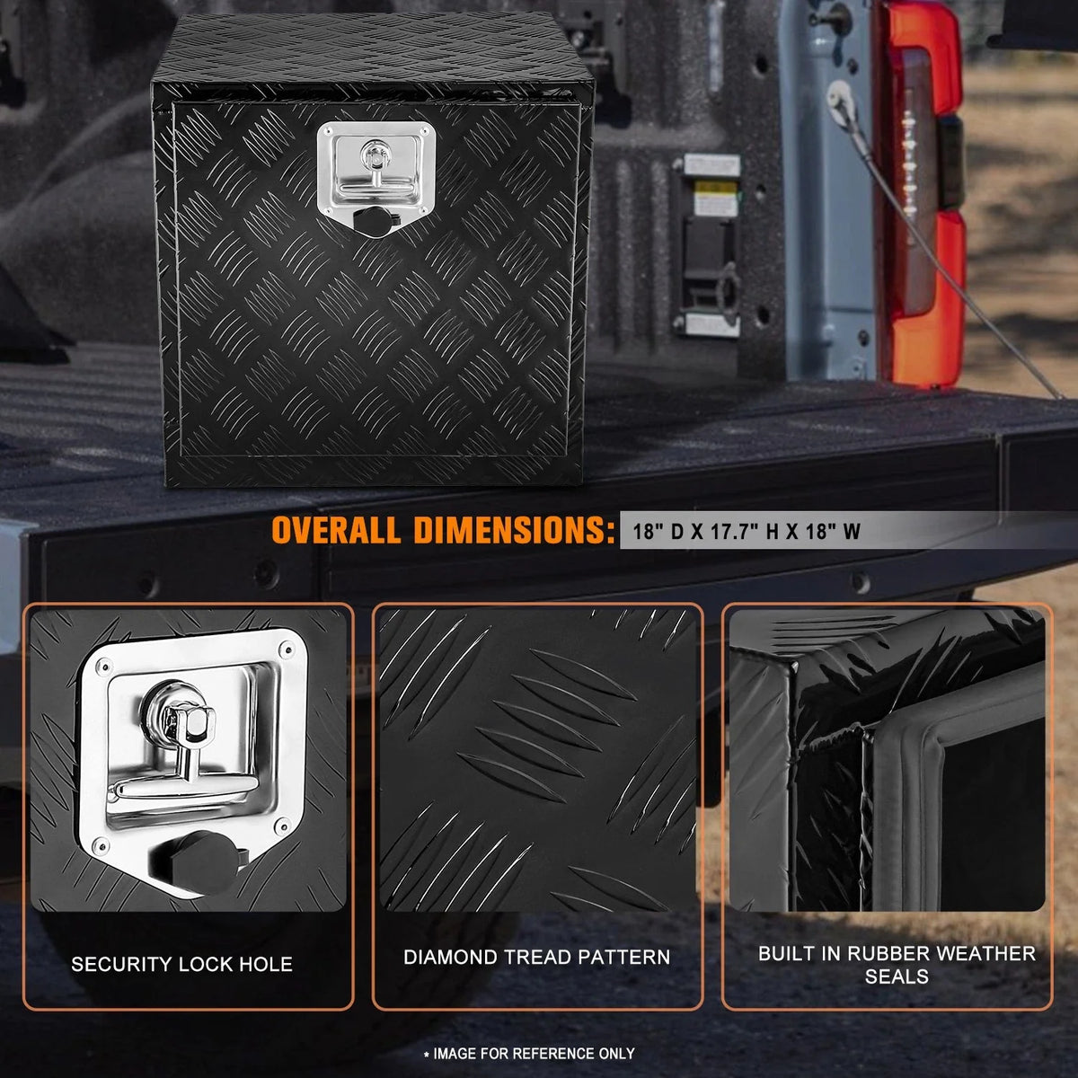 Truck Aluminum Tool Box with Over-Hanging Lip (18"x17.7"x18")