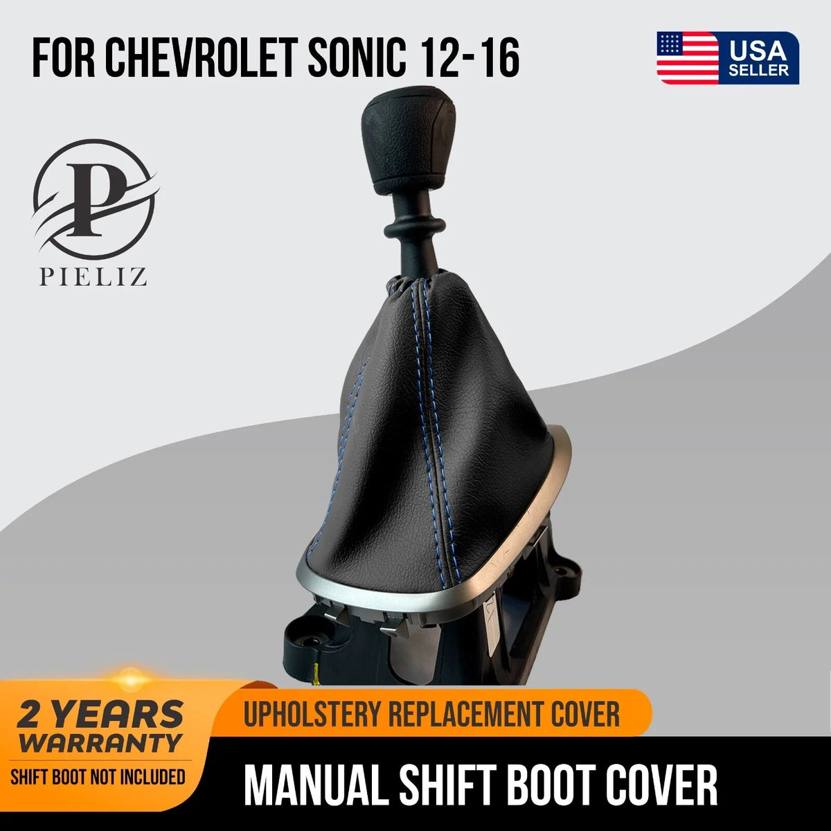 Leather Manual Shift Boot for Chevrolet Sonic (2012–2016) Blue Stitch