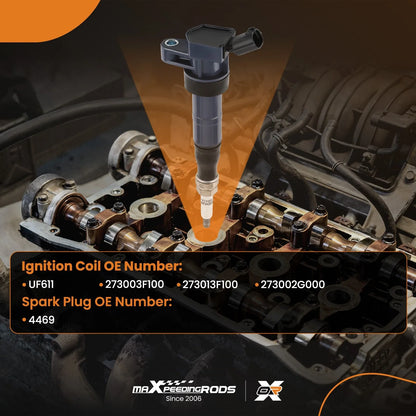 4-Pack Ignition Coils & Spark Plugs for Hyundai Santa Fe Sonata 2.4L